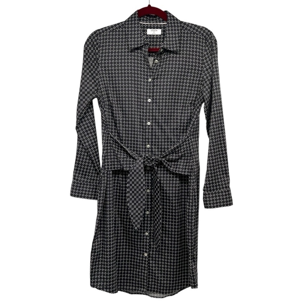 Untuckit Mikael Black Print Cotton Blend Long Sleeve Casual Shirt Dress Women 8 - Picture 8 of 11
